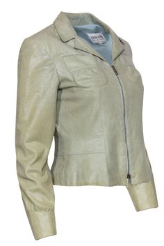 Grab this light and airy jacket today from Armani! Made with a supple, shiny and textured leather, this is a subtle statement for some dreamy drama during the day. Perfect for wearing over your favorite maxi dress for summer! Size 6 Made in Italy 100% Leather Front zipper closure Pointed collar Front pockets Textured material Waist 30" Sleeve 22.5" Shoulder to hem 20.5" Luxury Long Sleeve Leather Jacket For Spring, Designer Long Sleeve Leather Jacket For Spring, Formal Long Sleeve Leather Jacket For Spring, Elegant Long Sleeve Leather Jacket For Spring, Formal Leather Jacket With Long Sleeves For Spring, Elegant Fitted Leather Jacket For Spring, Maxi Dress For Summer, Dress For Summer, Armani Collezioni