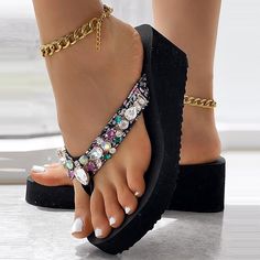 Category:Flip-Flops,Slippers; Upper Materials:Canvas; Embellishment:Rhinestone; Season:Summer; Heel Type:Wedge Heel; Gender:Women's; Size Suggestion:select one size larger than usual; Toe Shape:Open Toe; Style:Sporty,Casual; Heel Height(inch):1-2; Outsole Materials:EVA; Occasion:Daily,Beach; Closure Type:Loafer; Pattern:Solid Color; Listing Date:06/05/2023; Production mode:External procurement; 2024 Trends:Flip-Flops,Beach Slippers; Foot Length:; Foot Width:; SizeChart1_ID:2:184043; Size chart d Canvas Loafers, Comfortable Wedges, Platform Flip Flops, Style Sportif, Wedge Flip Flops, Sporty Casual, Shoe Pattern, Beach Slippers, Beach Flip Flops