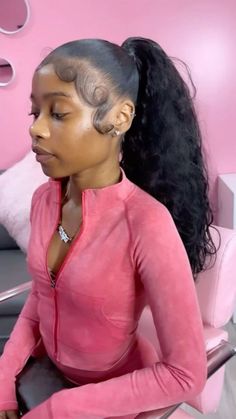 Hair Styles For Hoco Up Do, Curly Ponytail Extension Hairstyles, Slick Back Ponytail With Dramatic Edges, Curly Pony Hairstyles For Black Women, High Quick Weave Ponytail, Quick Weave High Ponytail, Wavy Sleek Ponytail, High Ponytail Hairstyles Black Women, Poney Tale Hairstyles