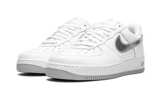 The Nike Air Force 1 Low “Silver Swoosh” is a versatile colorway of the vintage basketball sneaker based on its “White on White” design, but with a twist.  Just like the Air Force 1’s “White on White” colorway, the “Silver Swoosh” has an all-white leather upper, but trades the former’s white leather Swoosh for a Metallic Silver leather Swoosh.  As for the rest of the shoe, silver, old school-inspired “Nike Air” branding is embroidered on the heel.  Silver “Air Force 1” branding is printed on the Air Logo, Color Of The Month, Vintage Basketball, Nike Air Force 1 07, Nike Air Force 1 Low, Basketball Sneakers, December 7, Air Force 1 Low, Nike Air Force 1