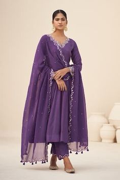 Buy Yellow Anarkali And Pant Cotton Silk Embroidered Gota Lace V Neck Set For Women by POMCHA JAIPUR Online at Aza Fashions. Purple Suit Set, Traditional Kurta Sets For Women, Anarkali Sets For Women, Purple Kurta Set Women, Customised Dress For Women, Purple Kurta Woman, Purple Suit Design For Women, Anarkali Dress With Plazo, Light Purple Suit Women Indian