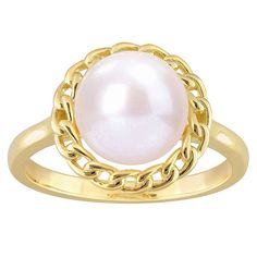 Adorned with a freshwater cultured pearl, this Stella Grace sterling silver halo link ring is a beautiful accessory you'll love. Adorned with a freshwater cultured pearl, this Stella Grace sterling silver halo link ring is a beautiful accessory you'll love. Nickel free Metal: sterling silver Packaging: boxed Plating: 18k gold flash plated Width: 13.3 mm Finish: polishedCULTURED PEARL DETAILS Type: freshwater Shape: button Size: 9 - 9.5 mm Color: white Gemstones may have been treated to enhance t Elegant Pearl Chain Ring, Elegant Round Pearl Ring With Pearl Chain, Gold Pearl Ring With Halo, Fine Jewelry Yellow Gold Pearl Ring With Halo, Classic Gold Pearl Ring With Halo, Elegant Gold Halo Pearl Ring, Formal Yellow Gold Pearl Ring With Halo, Yellow Gold Pearl Ring With Halo, Pearl Halo