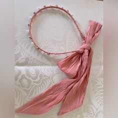 Rose Pink Fabric-Wrapped Headband With Alternating Crystals And Pearls Ending In Chiffon Scarves Which Can Be Tied In A Bow Or Loosely Knotted. This Headband Is New And Unworn, But I Did Notice A Few Small Pulls In The Scarf; I Wouldn't Think They Would Be Visible When Worn. I Have Seen This Style Called Both Celia And Justine And I'm Not Sure Which Name This Was Originally Sold Under. All Items Come From A Smoke-Free But Dog-Friendly Home. Bow Scarf, Rhinestone Tiara, Anthropologie Accessories, Scarf Headband, Chiffon Scarf, Pink Fabric, Dog Friendly, Rose Pink, Dog Friends