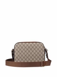 Bag with GUCCI logo characterized by all-over GG texture, zip closure, front leather hem detail, logo patch, adjustable shoulder strap. This item is in size UNI and the color is Shopping Online Logo, Gucci Logo, Canvas Messenger Bag, Online Bags, Canvas Leather, Free Bag, Women's Bags, Shoulder Bag Women, Gucci Bag