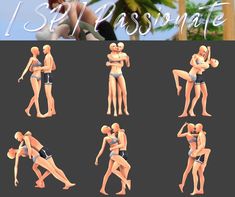 an animated man and woman in swimsuits are posing for the camera with their arms around each other