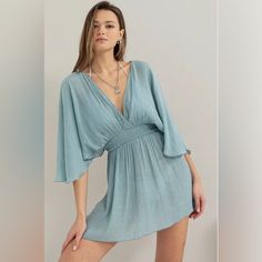 Get Ready To Make A Splash At The Beach With Our Sol Beach Cover Up! This Flowy Turquoise Blue Cover Up Is Perfect For Strolling Along The Shore Or Lounging By The Pool. Trendy And Comfortable, It Adds That Extra Touch To Your Beach Look. Enjoy Your Day In Style! Good Stretch Cotton Chic Turquoise Beach Top, Chic Turquoise Top For Beach, Light Blue V-neck Top For Beach Season, Blue V-neck Top For Beach Cover-up, Blue V-neck Beachy Top, Enjoy Your Day, Beach Look, Beach Covers, Good Stretches