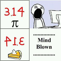 a poster with the words and symbols for pi, pie, cake, laptop computer