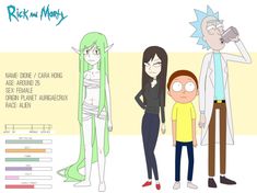 three people standing next to each other with the caption rick and mort on them