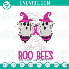 two cartoon cows wearing pink hats with the words boo bee's in front of them