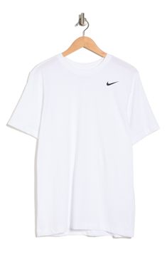 Breathable, sweat-wicking fabric keeps you comfortable in any activity in a T-shirt made with soft cotton and a fit that lets you move. 28 1/2" length (size Medium) Dri-FIT moisture-wicking technology 57% cotton, 43% polyester Machine wash, line dry Imported White Athleisure Jersey T-shirt, Breathable Relaxed Fit T-shirt For Athleisure, Athletic Fit Go-dry T-shirt For Light Sports, Dri-fit Crew Neck T-shirt For Sportswear, Dri-fit Graphic Print T-shirt For Sportswear, Basic Go-dry T-shirt For Workout, White Breathable T-shirt With Relaxed Fit, White Breathable Relaxed Fit T-shirt, Nike Athleisure Workout T-shirt