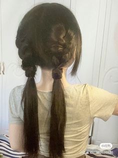 Hairstyles Two Pigtails, Hairstyles Pigtails Braided, Cute Hairstyles With Pigtails, Cute Braided Hairstyles For Medium Hair, Curly Pigtails With Bangs, Easy Low Pigtail Hairstyles, Cute Two Buns Hairstyles, How To Do Cute Pigtails, Exercise Hairstyles For Long Hair