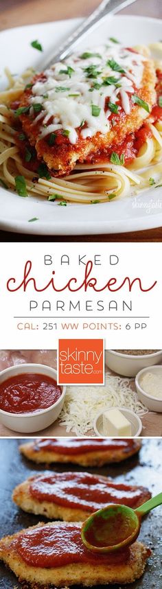 Baked Chicken Parmesan Baked Chicken Parmesan, Chicken Parm, Skinny Taste Recipes, Food Tasting, Chicken Parmesan, Parma, Main Dish Recipes, Frying, Baked Chicken