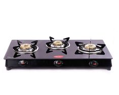 three burner gas stove on white background