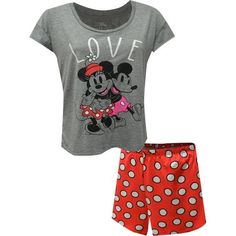 Disney fans will love these jammies! Made from the softest fabric, these Minnie and Mickey Mouse shortie pajamas for women have red polka dot shorts and a crew neck, short sleeve top. The image on the pajama top is intentionally distressed. They are a missy cut. Size: S.  Color: Gray.  Gender: female.  Age Group: adult. Cute Red Sleepwear For Loungewear, Disney Sleepwear With Character Print For Loungewear, Minnie Mouse Cotton Sleepwear For Sleepover, Disney Character Print Sleepwear For Loungewear, Red Character Print Sleepwear For Sleepover, Minnie Mouse Cotton Sleepwear For Pajama Party, Cotton Minnie Mouse Sleepwear For Pajama Party, Disney Cotton Sleepwear For Loungewear, Minnie Mouse Cotton Sleepwear