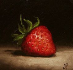 a painting of a strawberry on a table