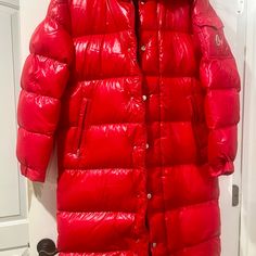 Size 1 Moncler But Fits A M Size. Red Luxury Red Winter Outerwear, Designer Red Hooded Outerwear, Designer Red Long Sleeve Outerwear, Moncler Jacket, Jacket Brands, Down Coat, Red Jacket, Down Jacket, Limited Time