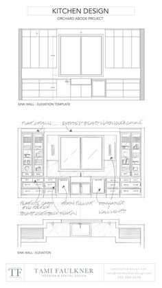 the kitchen design is shown in two different sections, including cabinets and cupboards with drawers