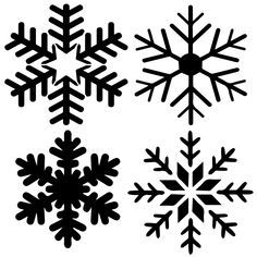 four snowflakes are shown in black and white