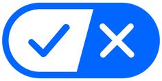 a blue and white check mark with the word x on it