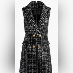 A Wool-Tweed Dress Is Rendered In Beloved Black And White And Lined With A Double Row Of Brassy Buttons. Never Worn. Tweed Dress Combat Boots, Tweed Sleeveless Dress, White Tweed Dress, Black And White Tweed, Cozy Loungewear, Tweed Dress, Size 12 Dress, Sewing Inspiration, Alice Olivia