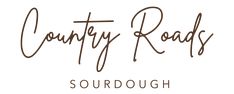 the logo for country roads sourdough, which is written in cursive writing