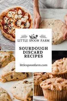 a collage of images showing different types of sourdough and other desserts