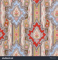 an old fashioned wallpaper pattern in blue, red and yellow colors stock photo - 717