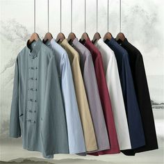 Mens Chinese Tang Suits Kung Fu Shirt     Condition: New Color: as shown in the pictures Size:  M, L, XL,2XL,3XL,4XL Material: cotton and linen Style: Casual   Specifications: Women Size (Clothes) height(CM) Weight(KG) Asian S=US XXS 150-155 45-50 Asian M=US XS 155-160 50-55 Asian L=US S 160-165 55-60 Asian XL=US M 165-170 60-65 Asian 2XL=US L 170-175 65-70       Men Size (Clothes) height(CM) Weight(KG) Asian S=US XXS 165 <50 Asian M=US XS 170 <60 Asian L=US S 175 60-70 Asian XL=US M 180 70-80 A Linen Coat, Stand Neck, Tang Suit, Retro Tops, Coat Stands, Chinese Traditional, Button Top, Tai Chi, Traditional Chinese