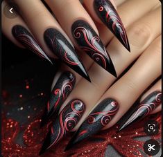 Burgundy Black Nails, Steampunk Nail Art, Black And Red Goth Nails, Nails Dark Design, Witch Inspired Nails, Red And Black Nails Ideas, Gothic Nail Ideas, Embrace Your Dark Side, Halloween Nail Ideas