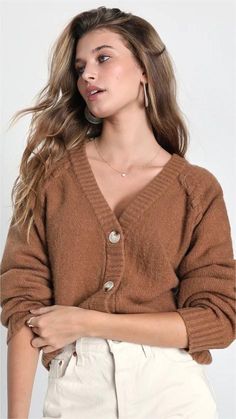 Detail: Long sleeves V neckline Knit fabric Size Available:: Size Bust Length S 82cm/32'' 50cm/19.6'' M 86cm/33.8'' 51cm/20'' L 90cm/35.4'' 51cm/20'' Casual Denim Jacket Outfit, Brown Knit Cardigan, Dark Academia Outfits, Academia Outfits, Dark Academia Fashion, Academia Fashion, Lulu Fashion, Cute Preppy Outfits, Falling Leaves