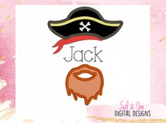 a pink background with a pirate hat and beard