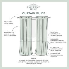 the curtain guide for curtains with measurements and instructions to make them look like they are closed