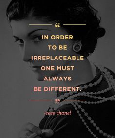 a woman with pearls on her necklace and quote about being an individual in order to be irreplaceable one must always be different