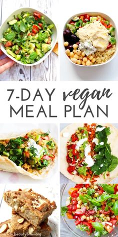 the 7 day vegan meal plan includes salads and pita bread