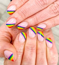 Side French Nails, Gay Pride Nails, Rainbow Nail Art Designs, Short Nails Summer, Short Round Nails, Funky Fingers