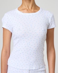 This fitted cotton tee features a pointelle design with floral prints, mix and match with our range of lounge wear. Casual Pointelle Knit T-shirt For Spring, Floral Print Crew Neck Top For Loungewear, Summer Cotton Pointelle Knit T-shirt, Summer Pointelle Knit Top For Loungewear, Casual Spring Pointelle Knit T-shirt, Spring Cotton Tops With All Over Print, Cotton Stretch T-shirt With Floral Print, Stretch Cotton T-shirt With Floral Print, Floral Print Stretch Cotton T-shirt