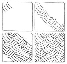 four square pictures with wavy lines on them, each one drawn in black and white