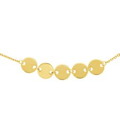 Birmingham Jewelry Item Number: BJ029635 Style: Choker Mini Disc Quintet Adjustable Choker Change your look as much as you'd like. This five mini disc station choker has an adjustable sliding bead, allowing you to transform your outfit. 14K Gold Length: 16.00" Width: 0.95mm *The possibilities are not limited to the options in the dropdown. For pricing on further customizations & special size options, please call: 1-586-939-5100 Coin Choker, 16 Necklace, Diamond Stacks, Necklace Chain Lengths, 14k Gold Necklace, Gold Necklaces, Gold Choker, Choker Collar, Gold Letters