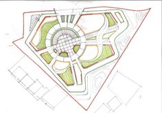 a drawing of a plan for a parking lot in the middle of an area with trees and buildings