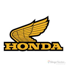 the honda logo is shown in black and white with yellow wings on it's side