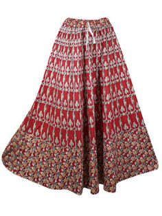 This Womens Maxi Skirt will be a statement piece in any wardrobe. Made from handcrafted Indian fabric, this timeless Summer Red Printed A-Line Skirt features an elastic waistband for maximum comfort. With sizes S/M, you'll always look stylish and elegant. Back and front same, elastic waist and adjustable drawstring.A beautiful Long skirt with floral Print in a bohemian hippie style is a must-have in your wardrobe. The cotton fabric is ideal to wear in every season and the cute floral patterns st Bohemian Hippie Style, Maxi Skirts Summer, Flared Skirts, Warm And Cool Colors, Womens Maxi Skirts, Indian Fabric, Bohemian Hippie, Warm Jacket, Look Stylish