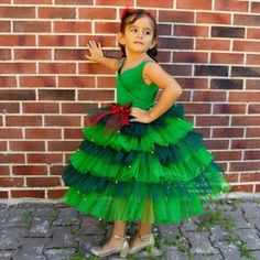 Christmas Tree Dress Girls Holiday Dress Ball Gown Green | Etsy Fancy Flower Girl Dresses, White Birthday Dress, Green Flower Girl Dresses, Green Tutu, Christmas Tree Dress, Star Brooch, Tree Dress, Outdoor Birthday, Girls Holiday Dresses