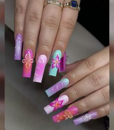 Turquoise And Pink Nails, Pink And Turquoise Nails, Nail Planner, Ambre Nails, Fancy Nails Designs