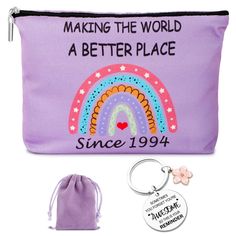 PRICES MAY VARY. 【30th Birthday Gifts Ideas】Package coming with a fashion Purple Makeup Bags for Her. A Inspirational Cute Keychain and a small purple velvet gift bag. Meaningful Gifts for 30 year Anniversary. Good Choice for Mother’s Day. Items have been checked and packed carefully, If You Have Any Question About Our Products, Please Contact Us Anytime to get a new one or get 100% refund at your choice! 【1994 30th Birthday Gifts Women】Commemorate her milestone 30th birthday with this purple rainbow makeup bag and meaningful keychain. the Cosmetic Bag is designed with rainbow and worded makeing the world a better place since 1994. The keychain is carved with Inspiratinal words Sometimes you forget you're awesome so this is your reminder. That 30 year old birthday gift symbolizes the love Gifts For 30 Year Old Daughter, 30 Days Birthday Gifts, 30 Days Of Birthday Gifts, Birthday Gift Ideas For Sister, 30th Birthday Gifts For Her, Gift Ideas For Sister, Birthday Makeup, Cosmetic Bag Set, 14th Birthday