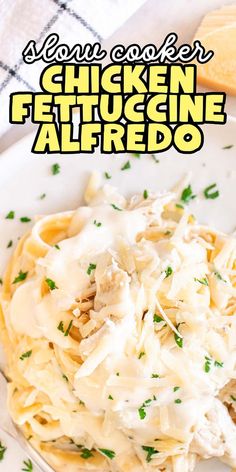 chicken fettuccine alfredo on a white plate