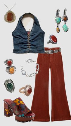 70s inspired outfit #outfitinspo #vintage #70s #70sfashion 70s Outfits Concert, Bohemian 70s Fashion, Glam 70s Fashion, Thee Sacred Souls Concert Outfit, 70s Bell Bottoms Outfits, Cute 70s Outfits, Casual 70s Outfits, 70s Witch, Modern 70s Fashion