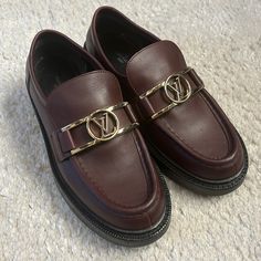 Maroon Loafer Worn Alot But Still In Great Condition Luxury Loafers With Red Sole For Work, Luxury Loafers With Red Sole And Round Toe, Shoes Louis Vuitton, Platform Loafers, Louis Vuitton Shoes, Flat Shoes Women, Loafer Flats, Limited Time, Loafers