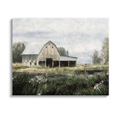 a painting of a barn in the country