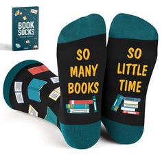 two socks with books printed on them