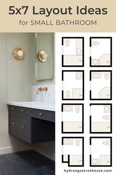 bathroom layouts for small bathrooms with the text, 5x7 layout ideas for small bathroom